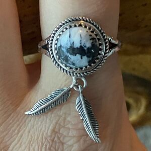 White Buffalo Turquoise Feather Ring Size 9
